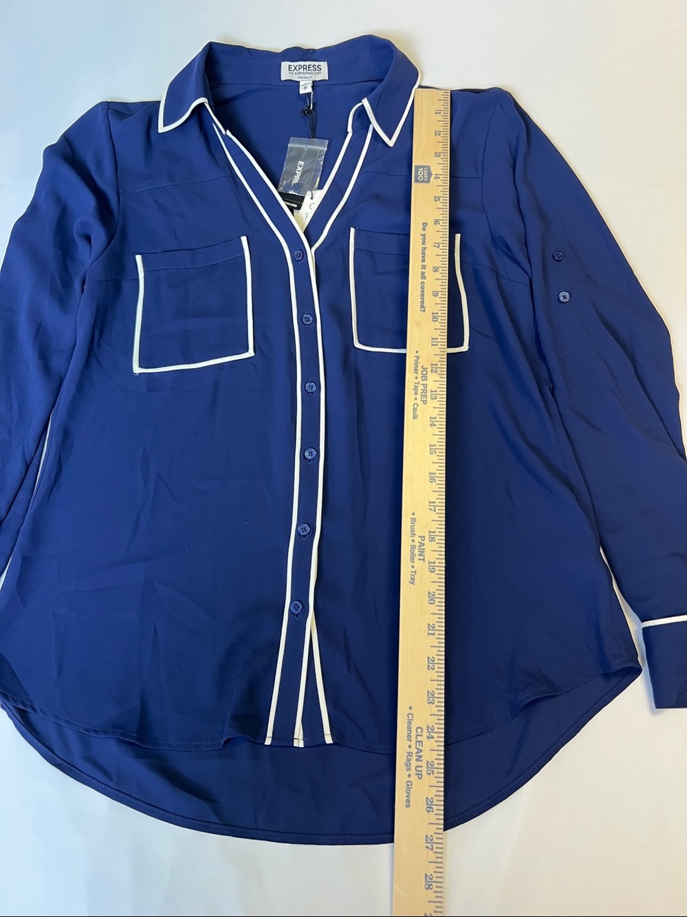 Express - NWT- The Portofino Shirt -  Navy Contrast Trim Blouse - Picture 10 of 12